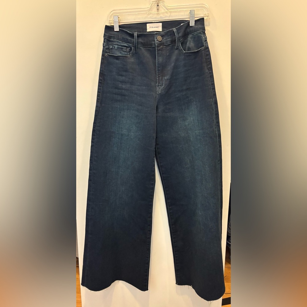 FRAME Le Palazzo Raw Fray Wide Leg Jeans, Size 27